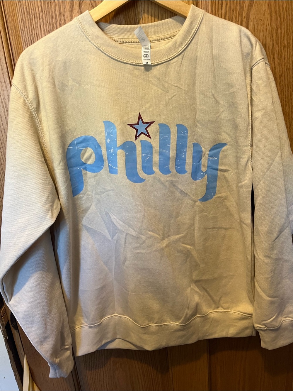 Philly Logo Crewneck Sweatshirt - Cream with Blue Print
